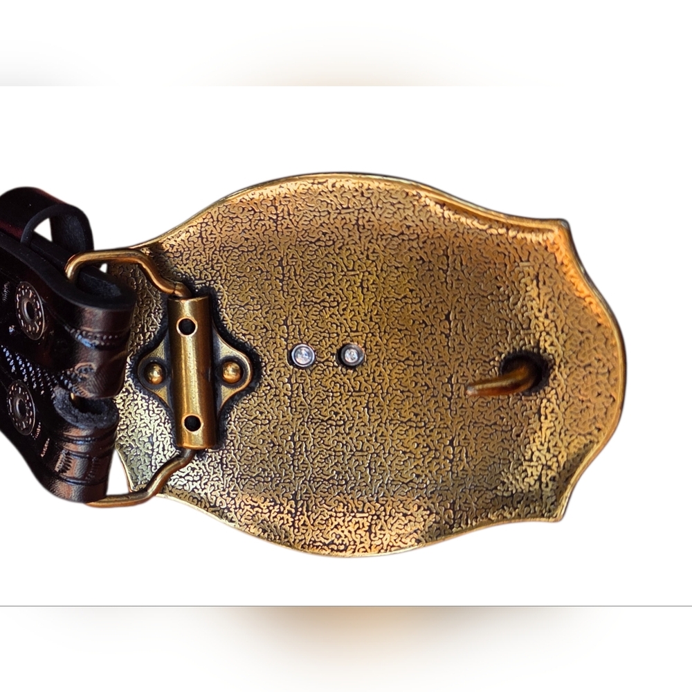 Triworks NEW Western Black Floral & Long Horn Embossed Unisex Belt w/Gold Buckle - Picture 5 of 8